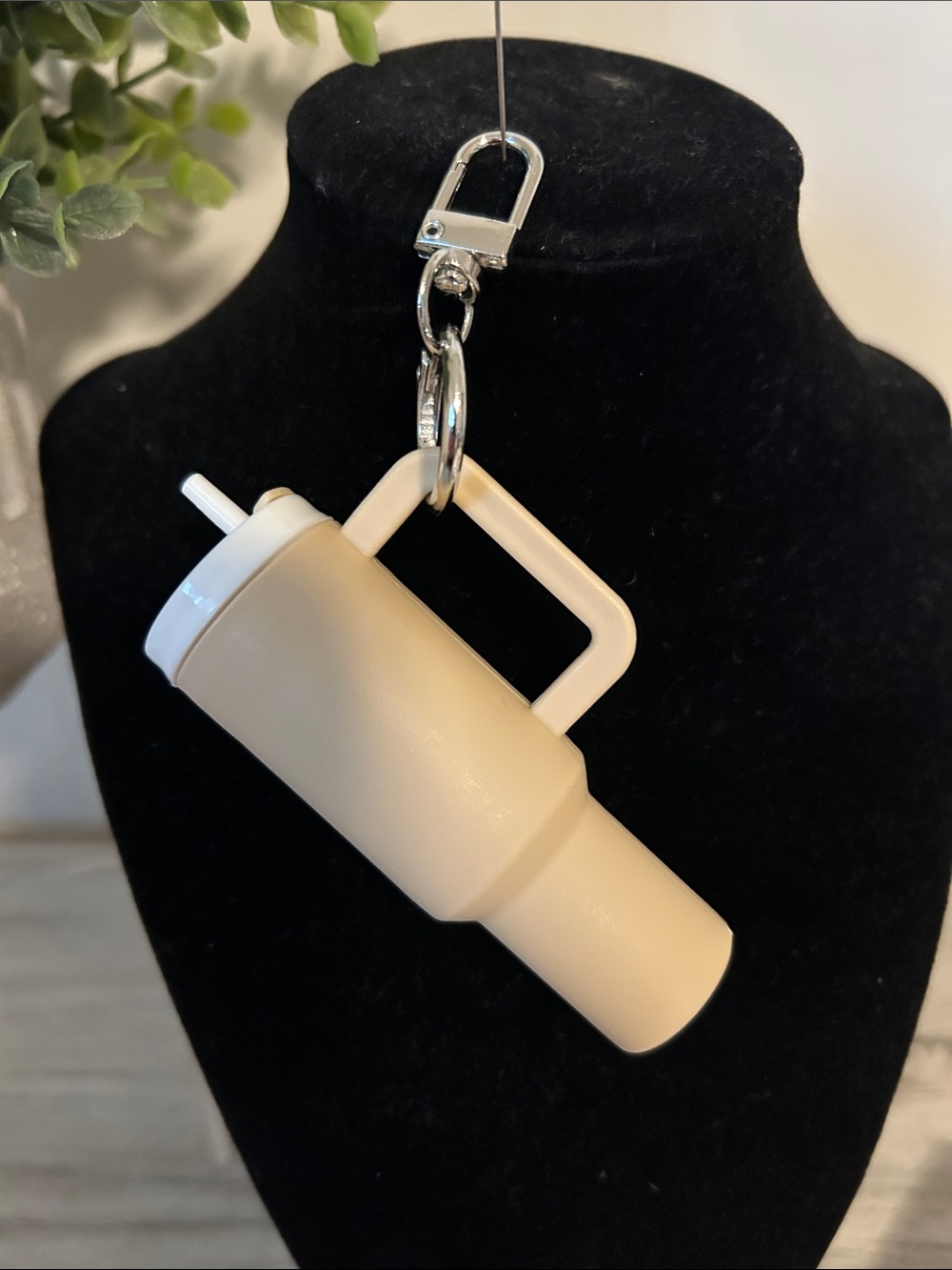 Beige Travel Mug Keychain - Mini Tumbler Bag Charm NIP